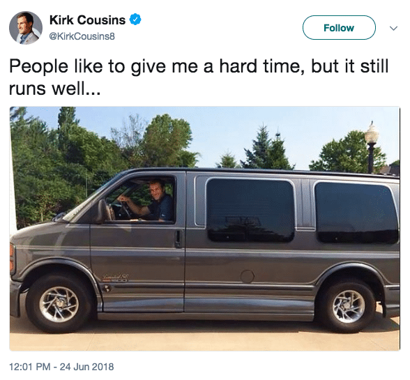 Van driven by NFL star Kirk Cousins