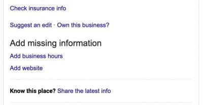 example of missing elements to a Google My Business listing