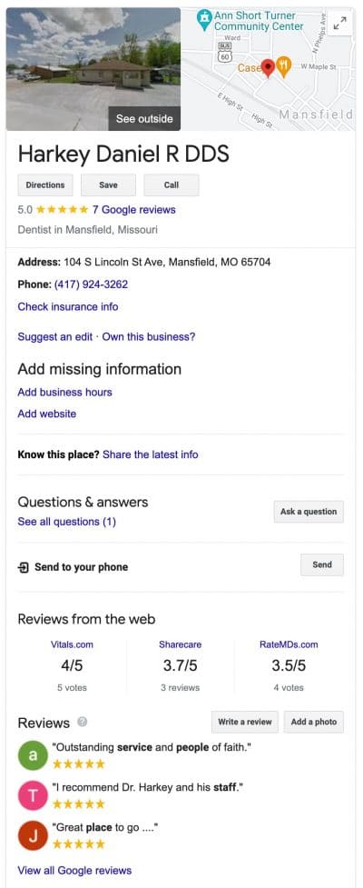 Google My Business listing of Daniel Harkey