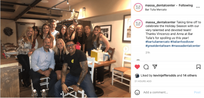 Instagram post of Massa Dental Center in Naples, FL celebrating the holidays as a team
