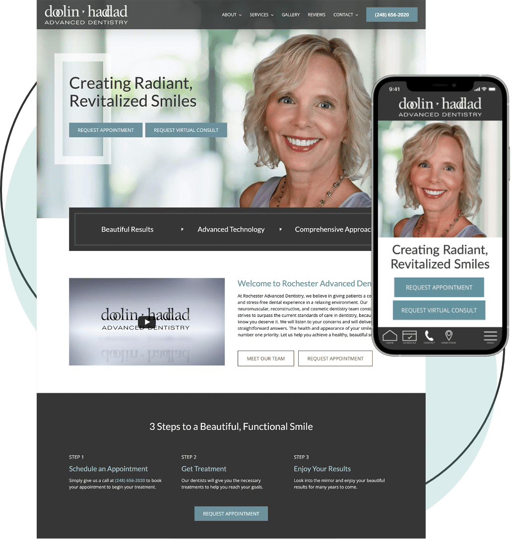 Website example for dentist with all-inclusive dental marketing package