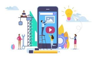 illustration of people building a mobile website