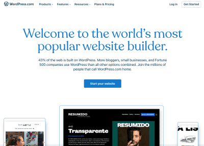 screenshot of wordpress site homepage
