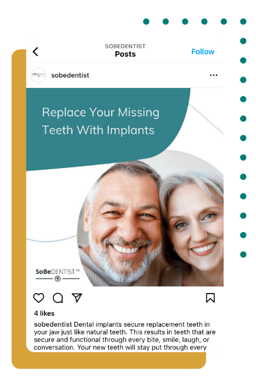 social media post promoting replacing missing teeth with dental implants